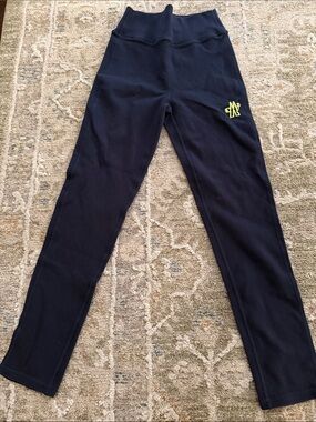 Moncler Navy Leggings with Neon Yellow Logo